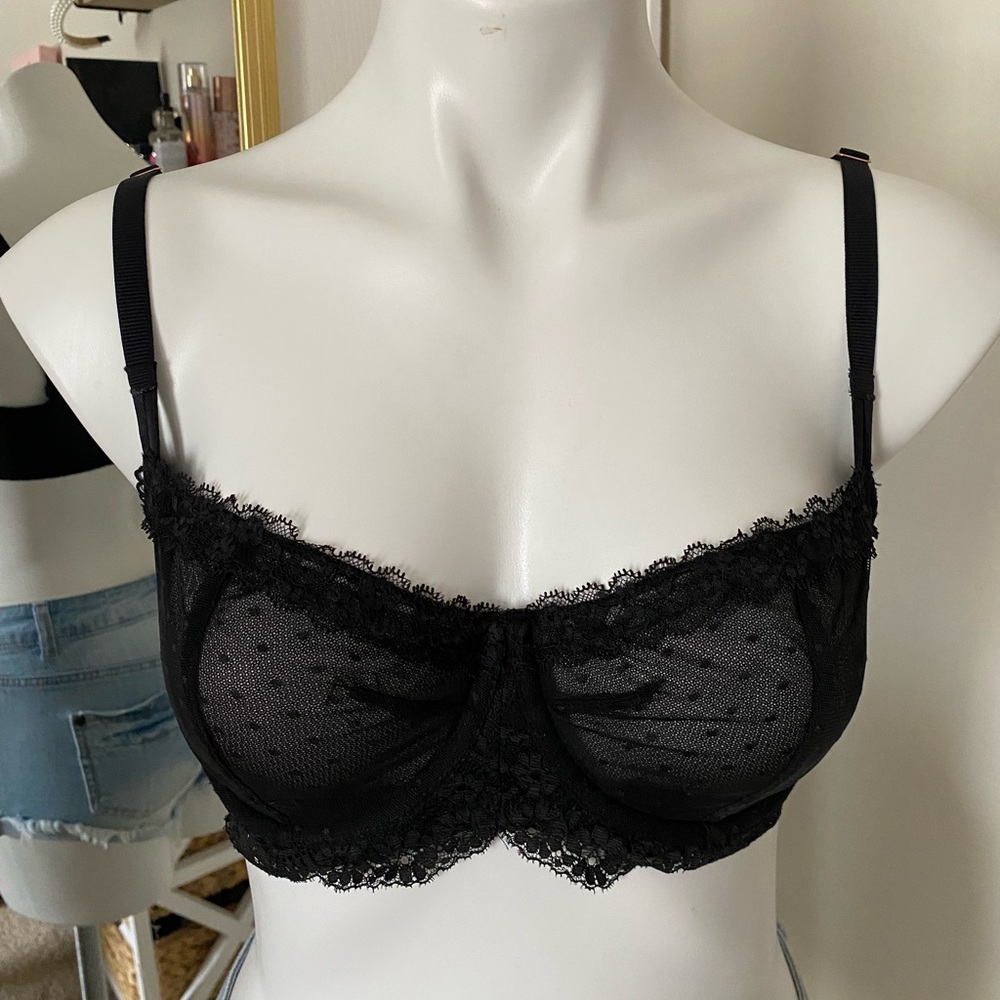 Dream Angels Unlined push up balconette bra with polka dot mesh detailing lace